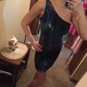 Blue Sequin one shoulder dress